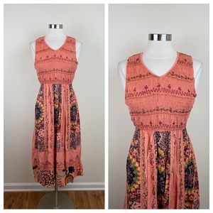 Ludy Pink Colorful Bohemian Boho Floral Smock Dress Women